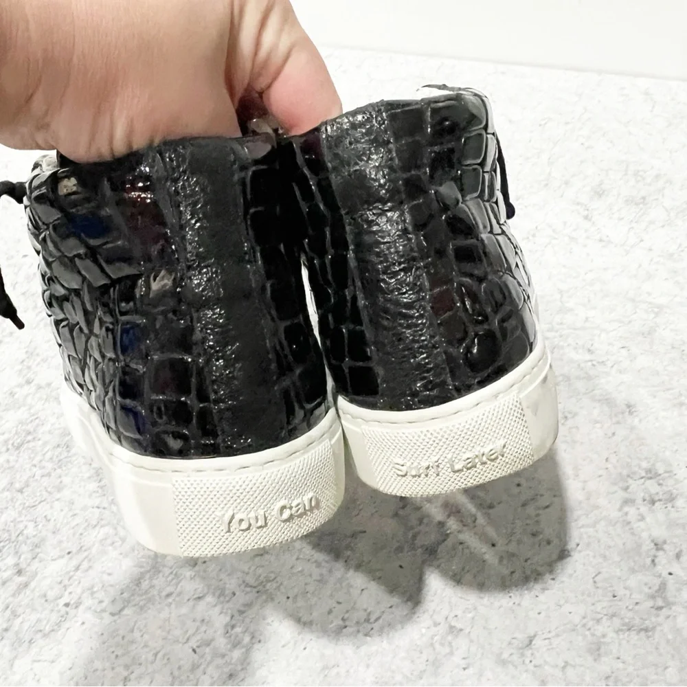 P448 Women's Fantasy Glitter Croc Embossed High Top Sneakers Black 37 US 7